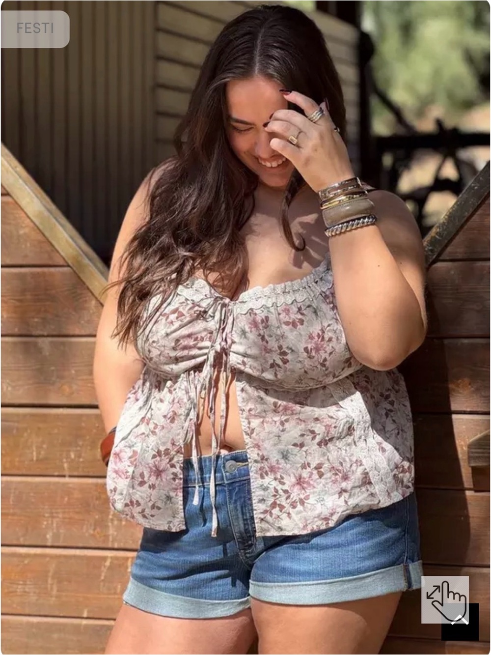 NWT Torrid FESTI Lace Trim Tie-Front Cami – Earthy Floral Corset Top